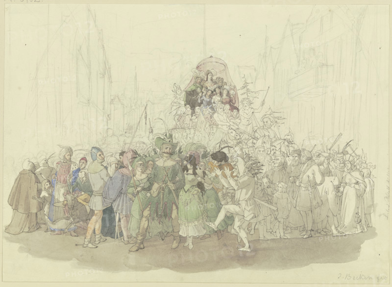 Carnival procession based on Karl Spindler's novel "The Jew", 19th century. Creator: Jakob Becker.