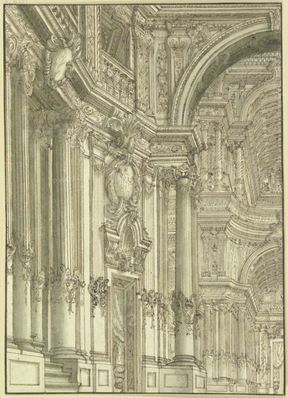 Portico, a portal to the left, 18th century. Creator: Unknown.
