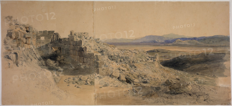 Lion gate in Mycenae, 1834. Creator: Carl Rottmann.