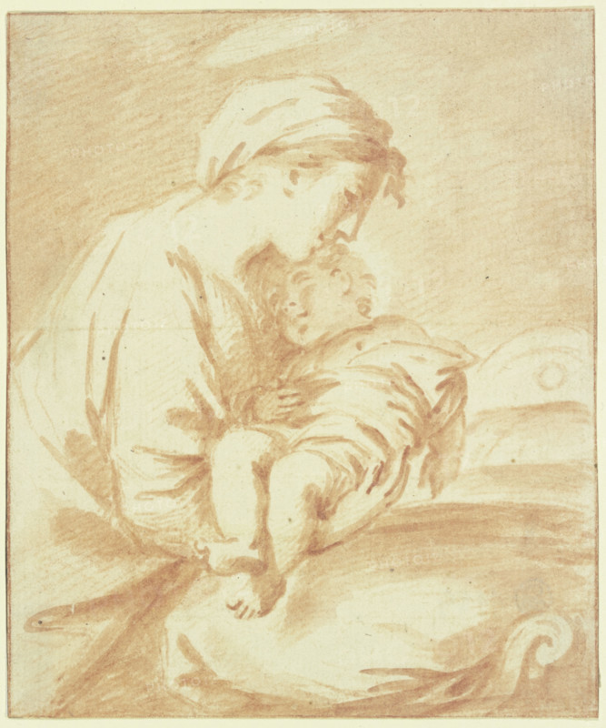Mary lays the Christ Child down to sleep, 17th century. Creator: Sébastien Bourdon.