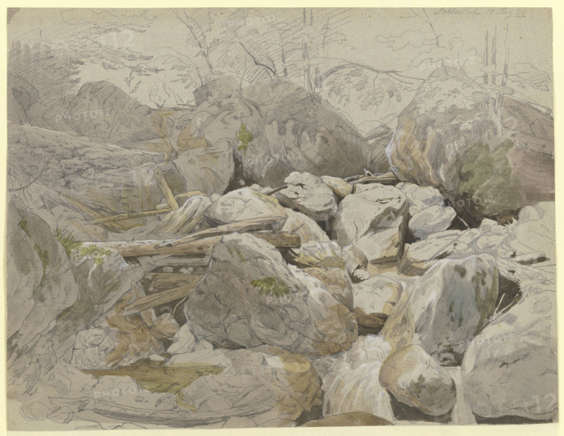 Waterfall between boulders, 1834. Creator: Carl Morgenstern.