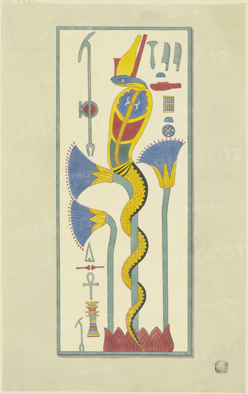 Cartouche with a snake, hieroglyphs, and vegetal decoration, 1829-1830. Creator: Friedrich Maximilian Hessemer.