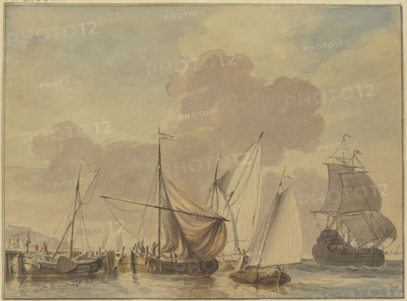 Navy with five ships in the foreground, 18th century. Creator: Jan Verbruggen.