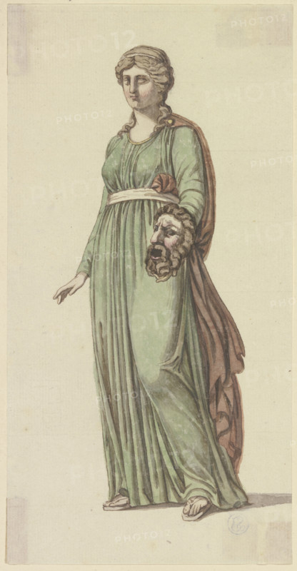 The Tragic Muse: Standing Woman, a Mask in Her Left Hand (from Goethe's Roman Carnival). Creator: Johann Georg Schütz.