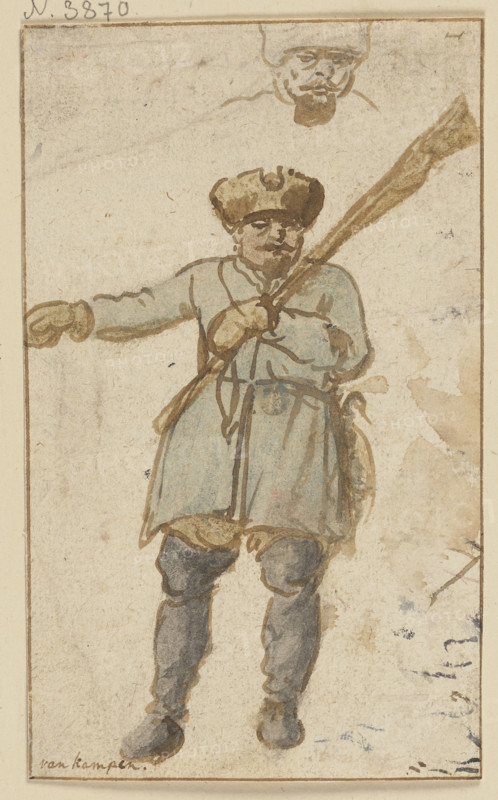 A hunter with a rifle and fur hat, 17th century. Creator: Hendrick Avercamp.