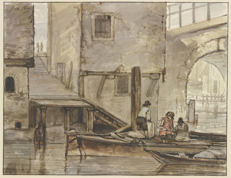 Canal with two rowing boats, late 18th century. Creator: Jacob van Strij.