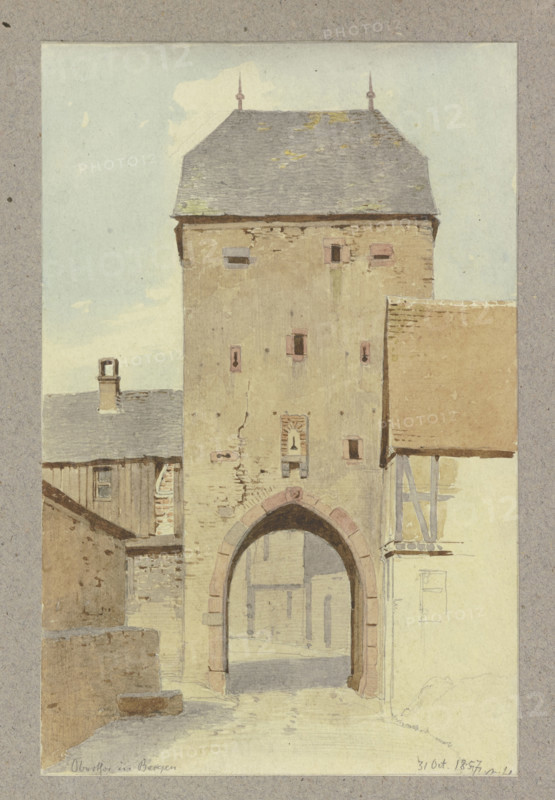 The main gate in Bergen, 1857. Creator: Carl Theodor Reiffenstein.