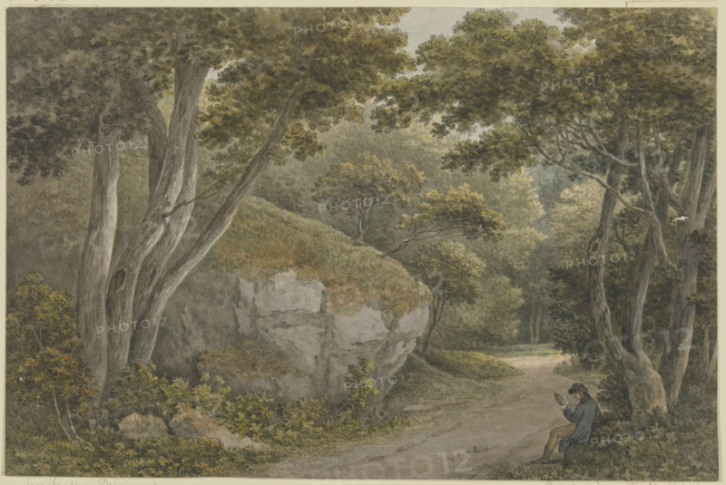 Path in a park, a boulder on the left, c1785-1789. Creator: Georg Melchior Kraus.