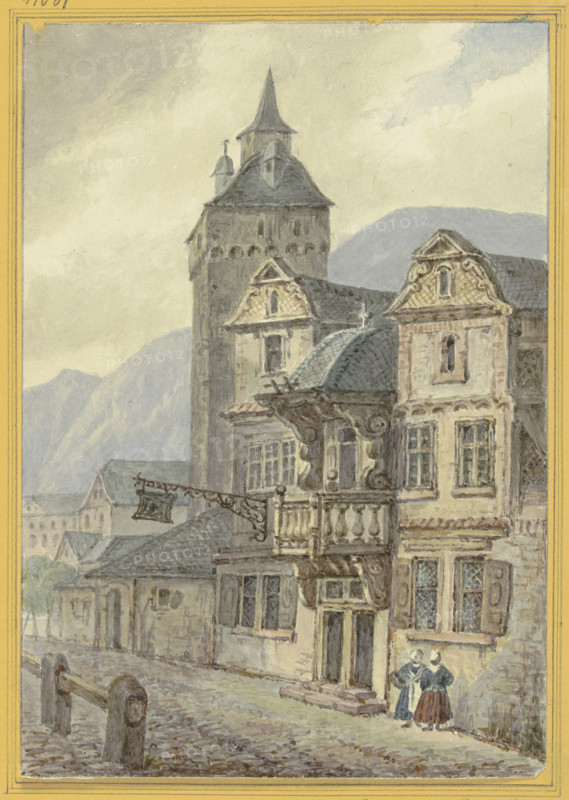 Old houses and a tower, c1840s. Creator: Hector von Gunderrode.