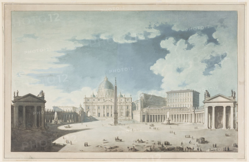 St. Peter's Basilica and St. Peter's Square in Rome, c1765-1800. Creator: Francesco Pannini.