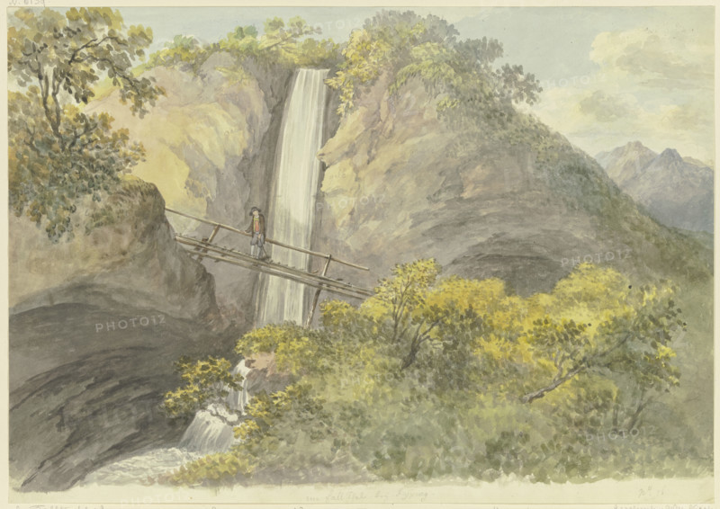 Waterfall between two rocks, c1775-1779. Creator: Georg Melchior Kraus.