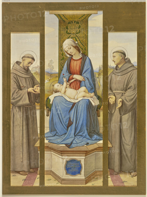 Madonna enthroned, beside her Saints Francis and Anthony, as a triptych, 1861. Creator: Eduard von Steinle.
