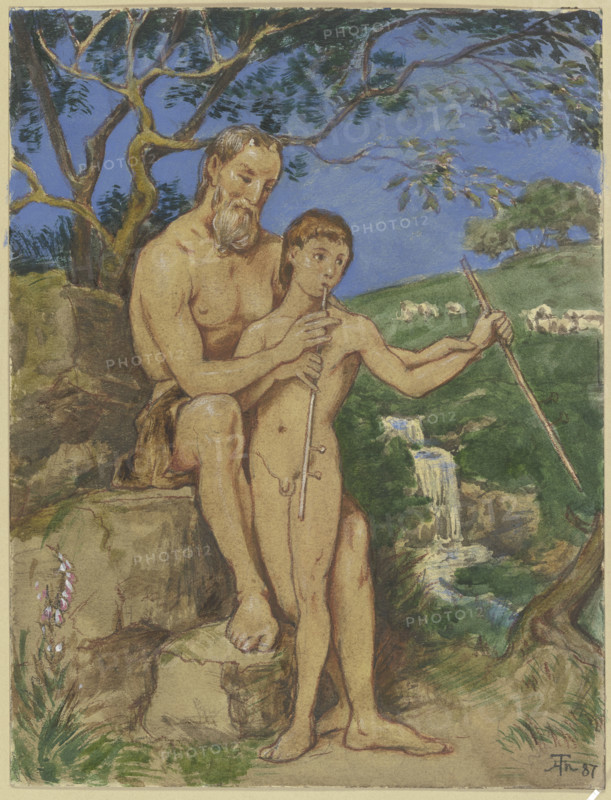 Old and young faun, 1887. Creator: Hans Thoma.