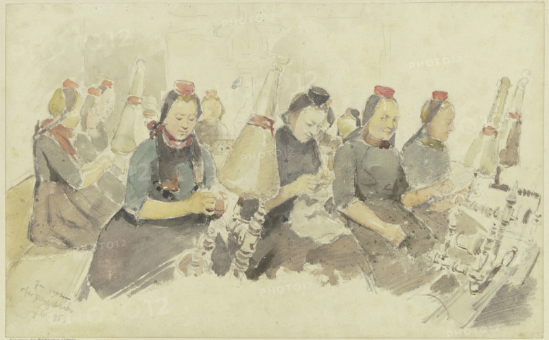 Spinning room in Schwalm, 1895. Creator: Jacob Happ.