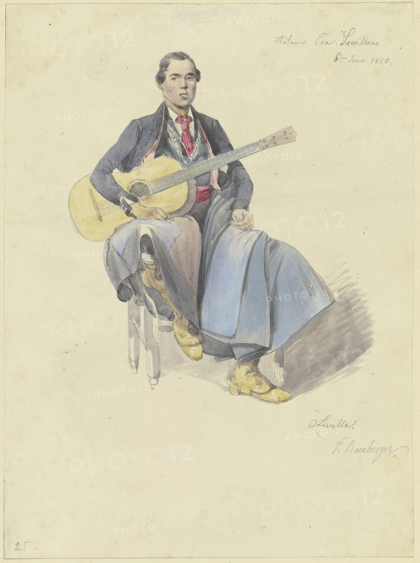 Spaniard with guitar, 1850. Creator: Fritz Bamberger.