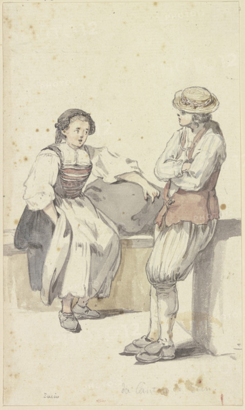 Young peasant couple in Zurich, the girl sitting, the farmer standing, c1771-1772. Creator: Georg Melchior Kraus.