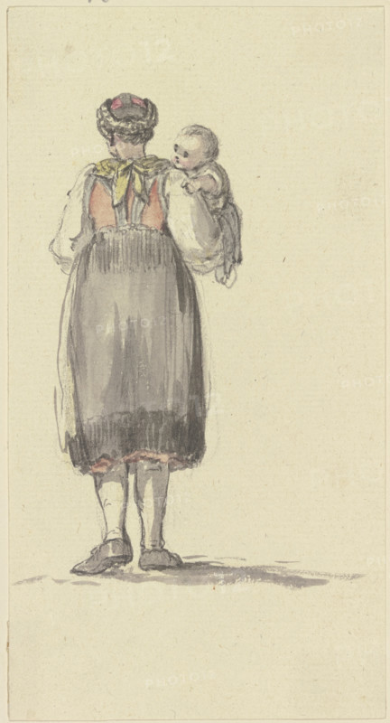 Standing young peasant woman, with a child in her arms, seen from behind, c1771-1772. Creator: Georg Melchior Kraus.