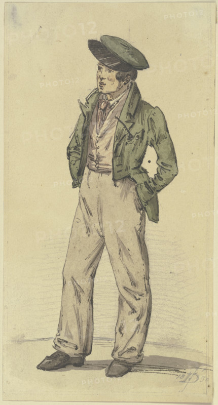 Young man from Sachsenhausen, both hands in his pockets, 1830. Creator: Jakob Dielmann.