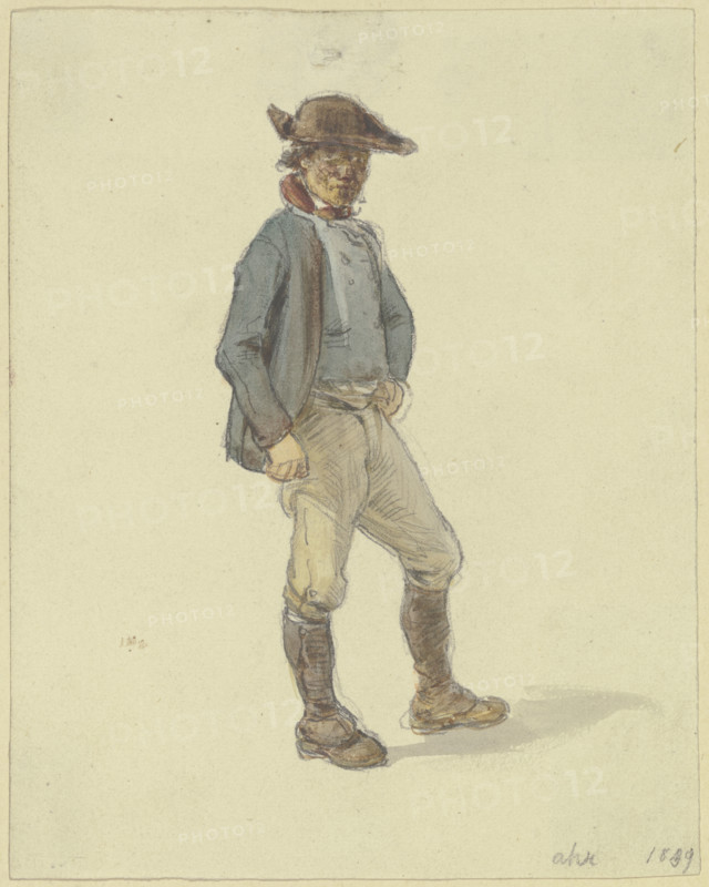 Standing farmer facing right, 1849. Creator: Jakob Dielmann.