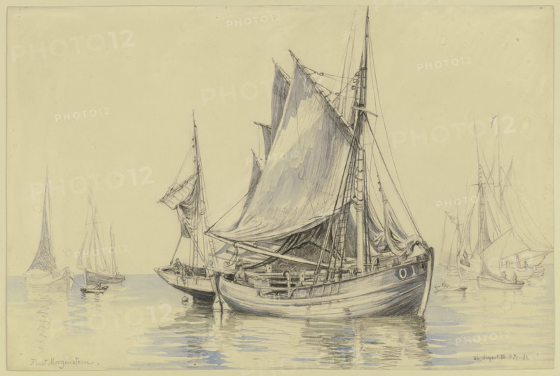 Fishing boats near Ostend, 1886. Creator: Ernst Morgenstern.