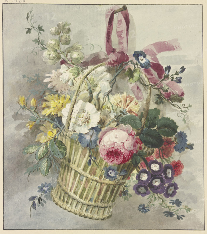 Bouquet in a hanging basket, 18th century. Creator: J. H. van Loon.
