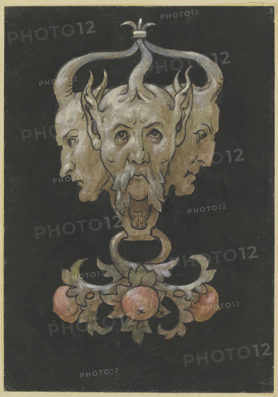 Three sayrtyr masks, 1887. Creator: Hans Thoma.