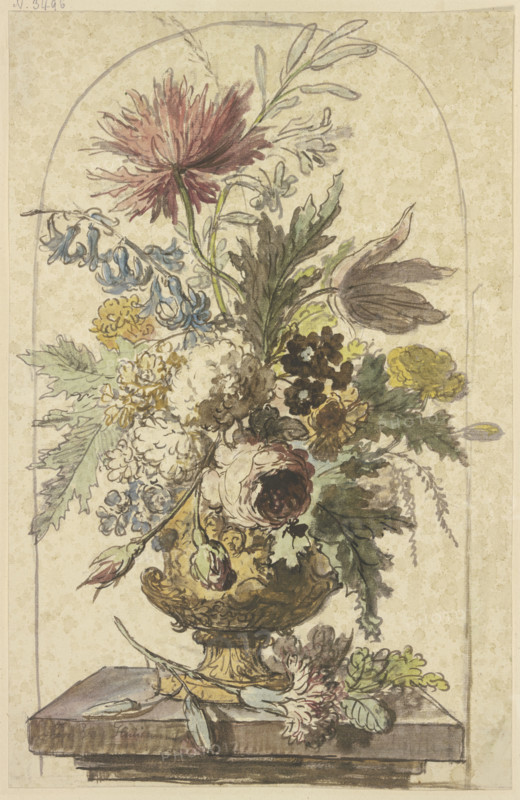 Bouquet of flowers in a vase, with a carnation in the foreground. Creator: Jan van Huysum.