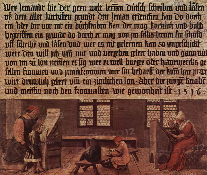 School with school master and children, 1516. Creator: Ambrosius Holbein.