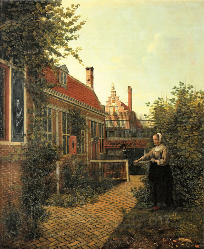 A Woman with a Basket of Beans in a Garden, 1651. Creator: Pieter de Hooch.