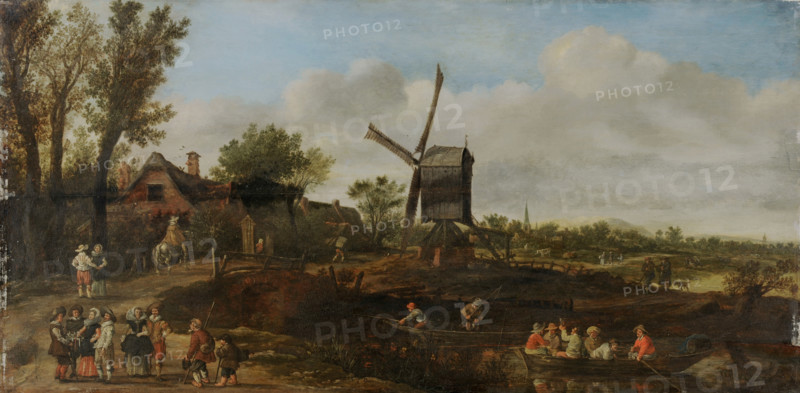 River Landscape with Windmill and boats, 1625. Creator: Jan van Goyen.