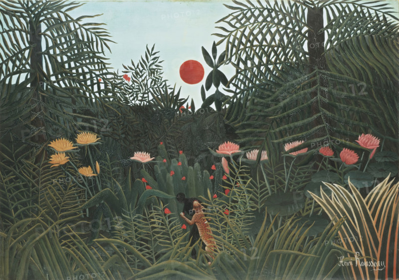 Virgin forest with sunset, 1909. Creator: Henri Rousseau.