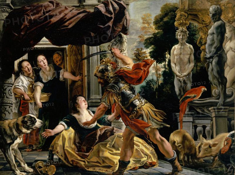 Odysseus threatens Circe, 1635. Creator: Jacob Jordaens I.