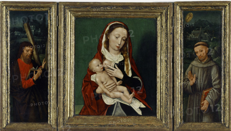 Triptych of Mary and child with St Andrew and St Francis, 1521. Creator: Ambrosius Benson.