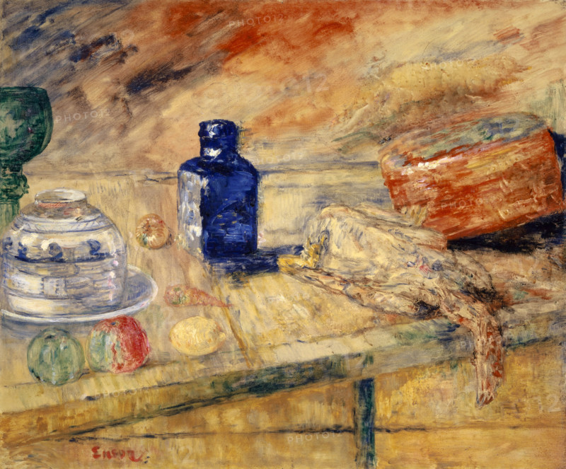 Blue Flask and Chicken, 1925. Creator: James Ensor.