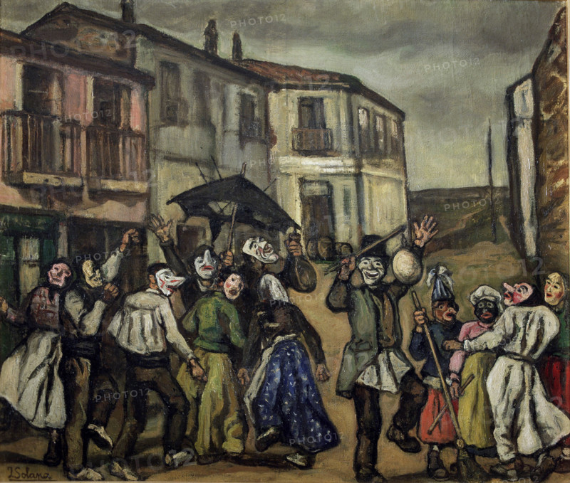 'Mascaras en la calle', 1933.  Creator: José Gutiérrez Solana.