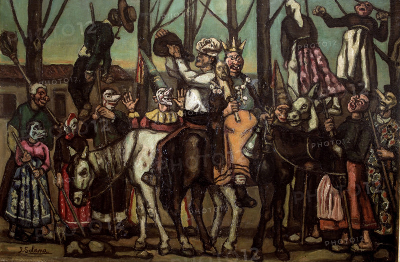 Men wearing masks on horseback.  Creator: José Gutiérrez Solana.