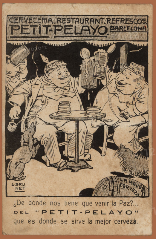 Postcard advertising the Bar Petit-Pelayo, Barcelona, Spain, 1920s. Creator: Llorenç Brunet Torroll.