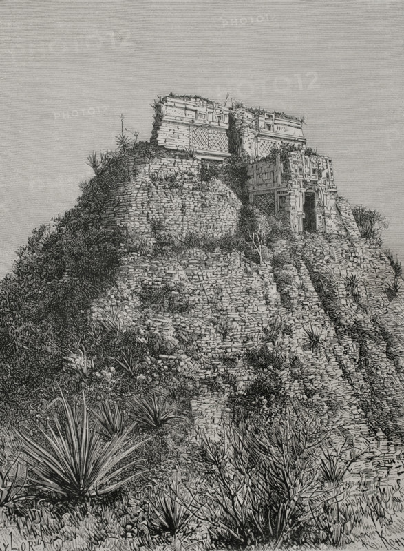 Pyramid of the Magician, also called House of the Dwarf, Uxmal, Mexico, 1892.  Creator: Unknown.
