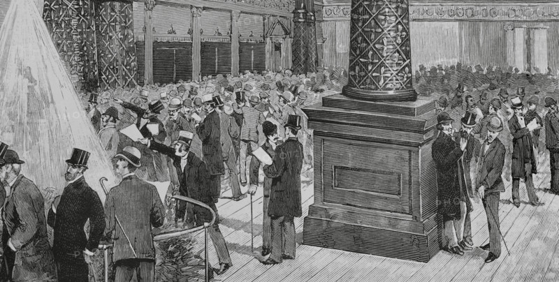 Interior view of the Exchange Hall, New Orleans Cotton Exchange building, opened in May 1883.  Creator: Tomás Carlos Capuz.