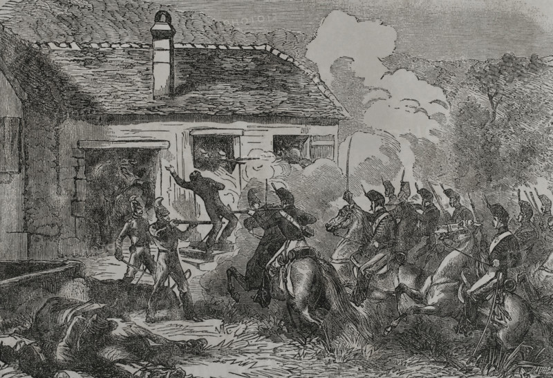 Franco-Prussian War (1870-71): Skirmish between French hussars and...Baden army...,1870.  Creator: Unknown.
