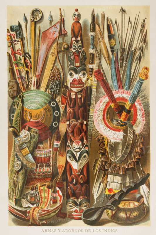 Weapons, utensils and ornaments of American Indians, 1892.  Creator: Unknown.
