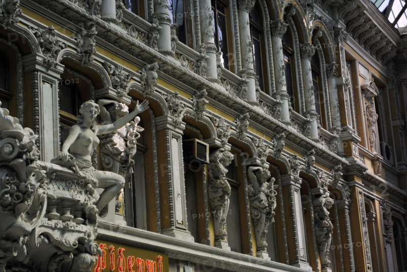 Facade and statues, "The Passage", hotel and mall, Odessa, Ukraine, 2011.  Creator: LTL.