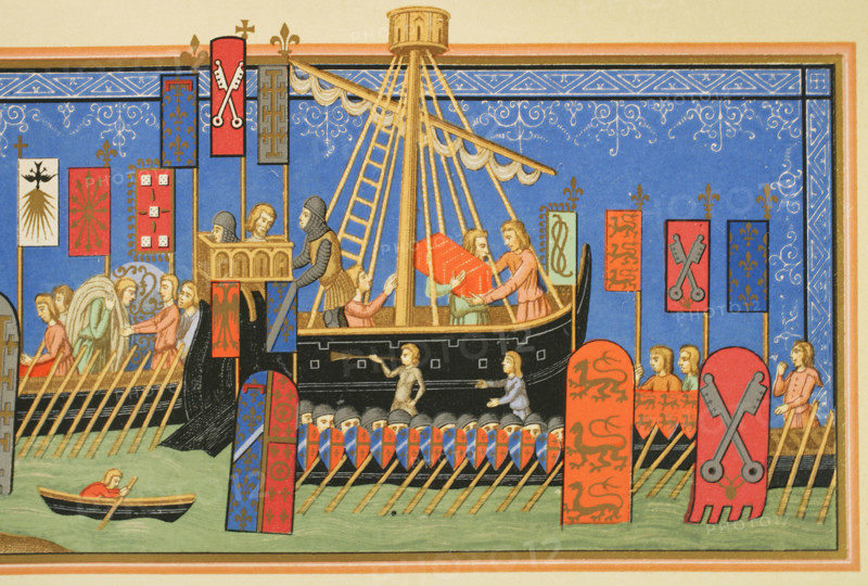 Embarkation of knights of the Order of the Holy Spirit to the Holy Land, Crusades, 1877.   Creator: Unknown.
