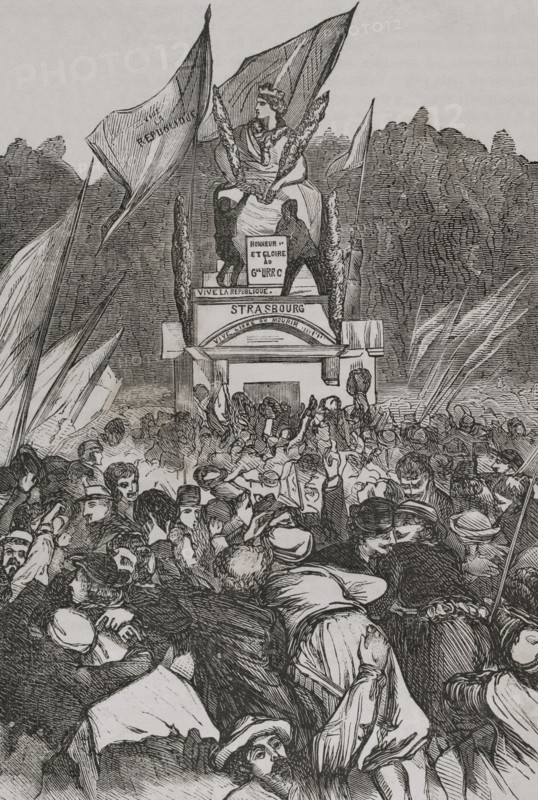 Franco-Prussian War (1870-1871): Demonstration in favour of the defenders of Strasbourg, Paris,1870. Creator: Unknown.