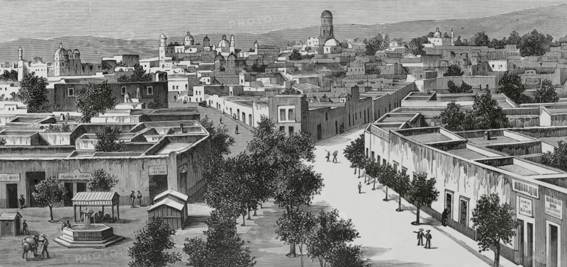Panoramic view of the city of Querétaro, Mexico, 1883.  Creator: Manuel Nao.