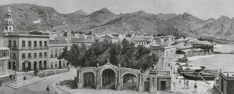 Calle de la Marina, (La Marina Street) and Alameda del Muelle, Santa Cruz de Tenerife, 1883. Creator: Bernardo Rico.