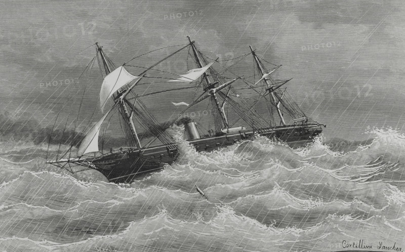 Crossing of the war frigate 'Navas de Tolosa' to the Pacific ports, 1882, (1883).   Creator: Tomás Carlos Capuz.