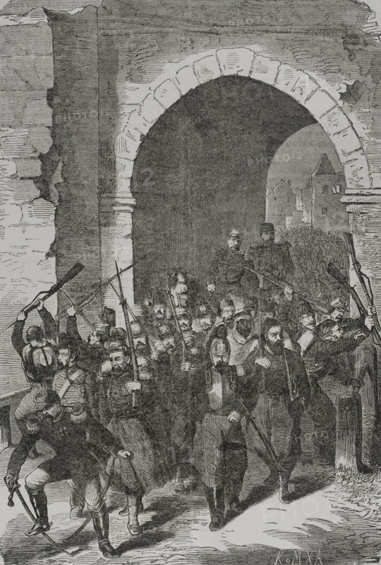 Franco-Prussian War (1870-1871): Strasbourg garrison throwing their arms after the capitulation,1870 Creator: K & MXA.
