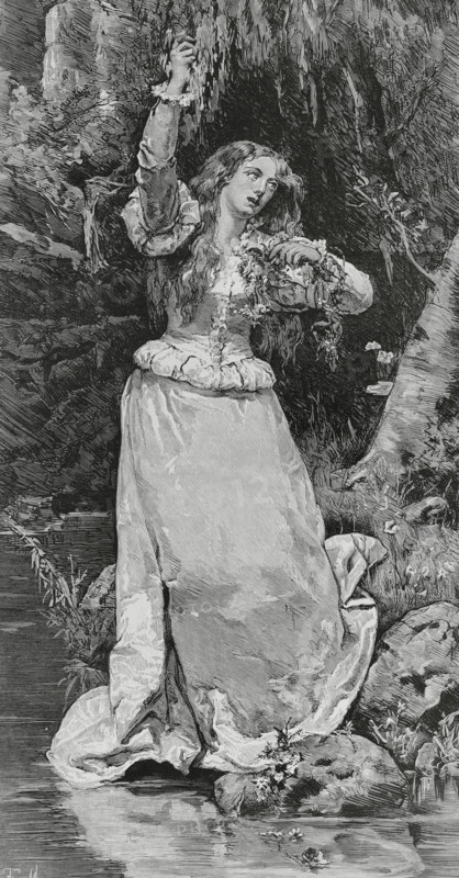 Ophelia, fictitious character from the play "Hamlet" by William Shakespeare (1564-1616), 1883. Creator: Unknown.