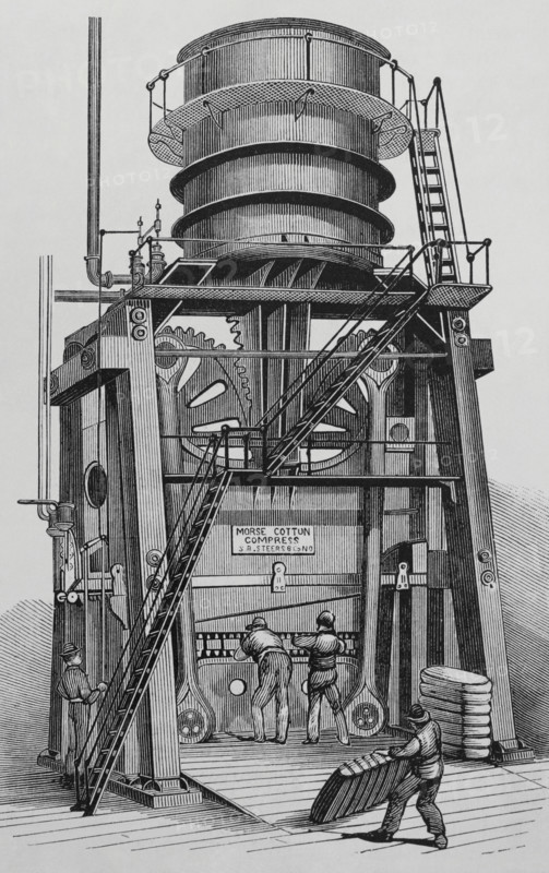 The Morse cotton baling press, John H. Ladd and Co. New York, United States, 1883.  Creator: Unknown.